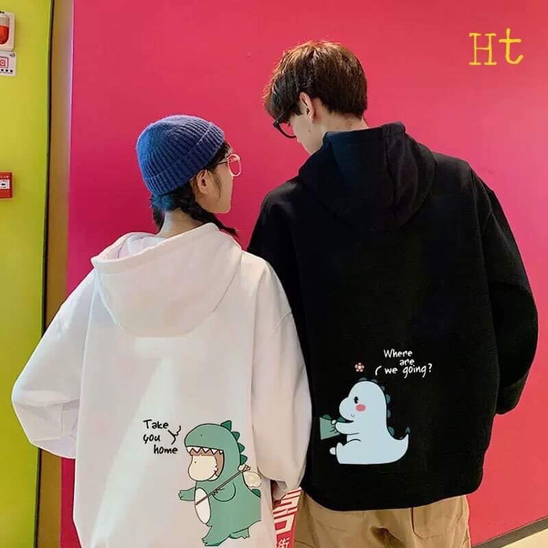 Áo đôi hooidie khủng Long kéo bạn túm đuôi HT12