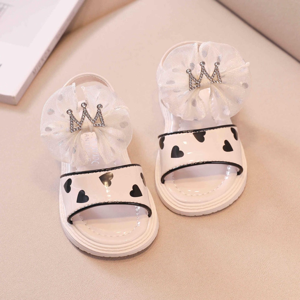 FULLBOX Giày Sandal Nơ Vương Miện Phong Cách Hàn Quốc Xinh Xắn Cho Bé