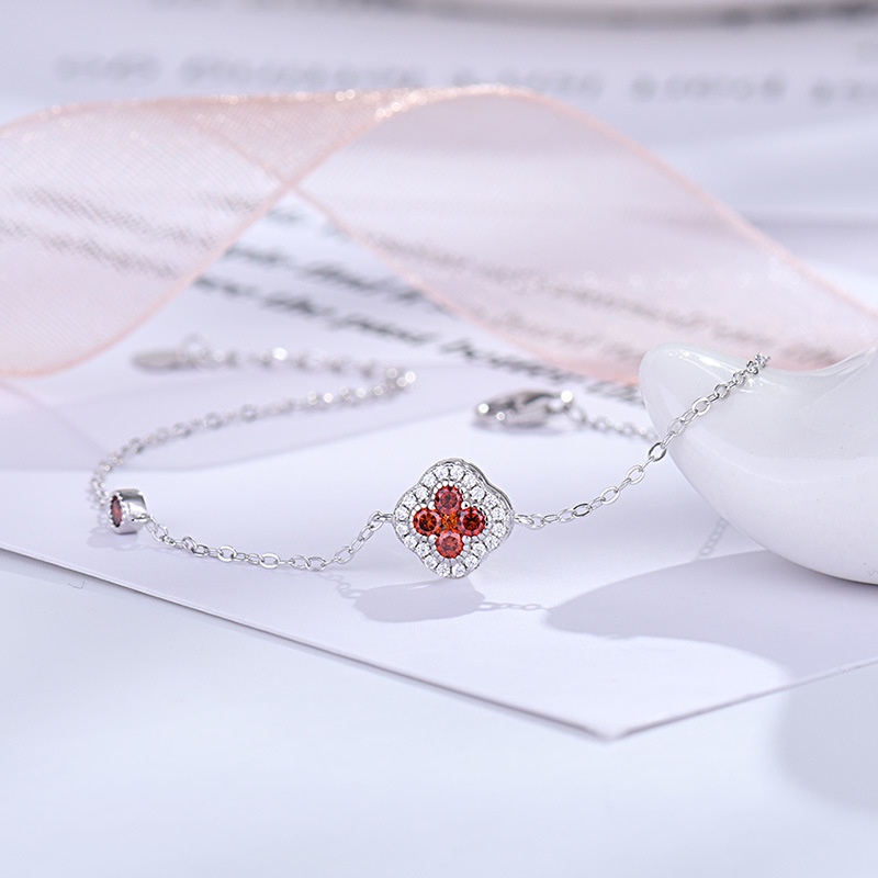 Vòng Tay Bạc 925 Đính Đá Ruby Sang Trọng Hợp Thời Trang