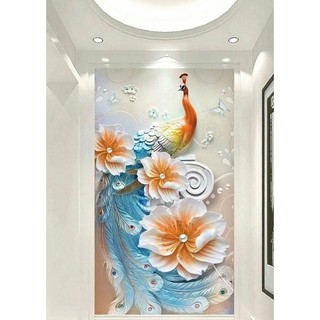 Tranh dán tường 3d chim công BINBIN SN44 (In theo yêu cầu)