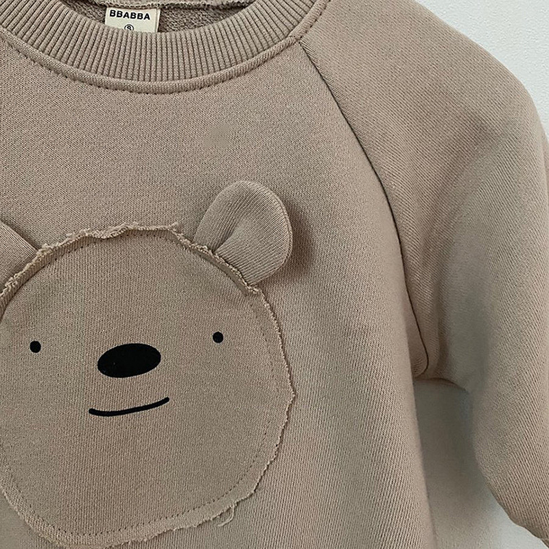 Áo liền quần họa tiết gấu dài tay + mũ xinh xắn cho bé trai và gái sơ sinh