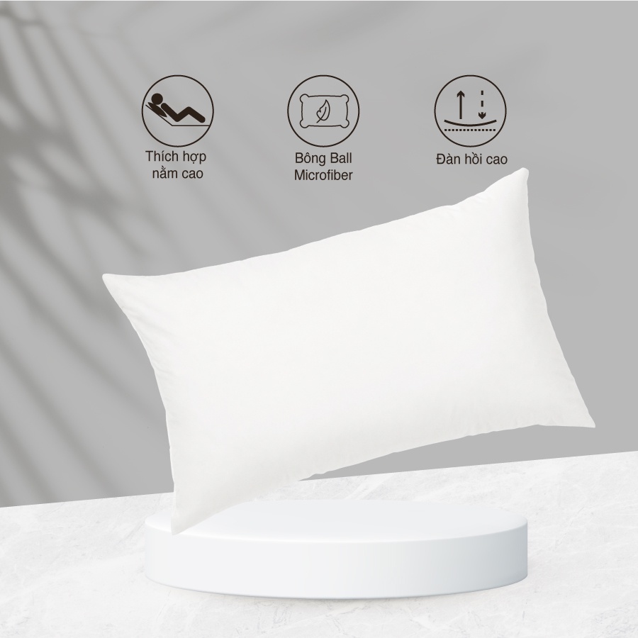 Ruột Gối Nằm Everon Lite - Trắng, Gối Cao (Kích thước: Rộng 45cm, Dài 65cm, Cao 9cm)