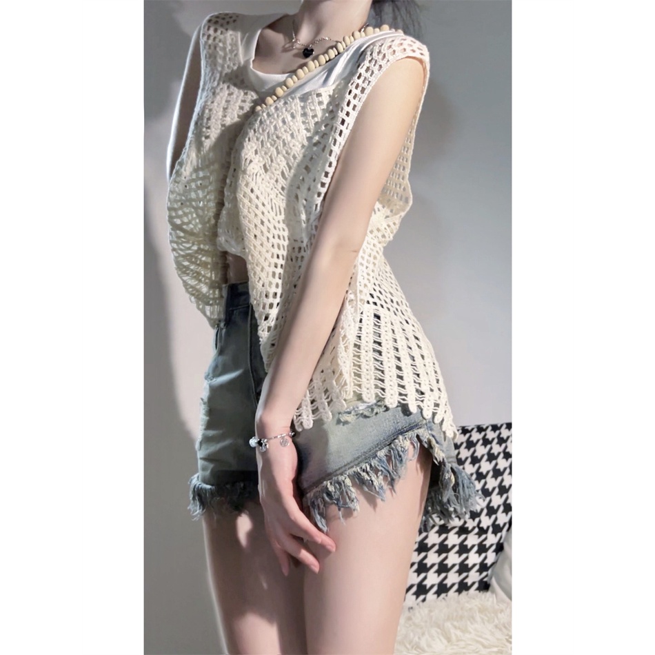 QADCOL  Áo Lửng Dệt Kim Không Tay Thời Trang Mùa Hè Dành Cho Nữ