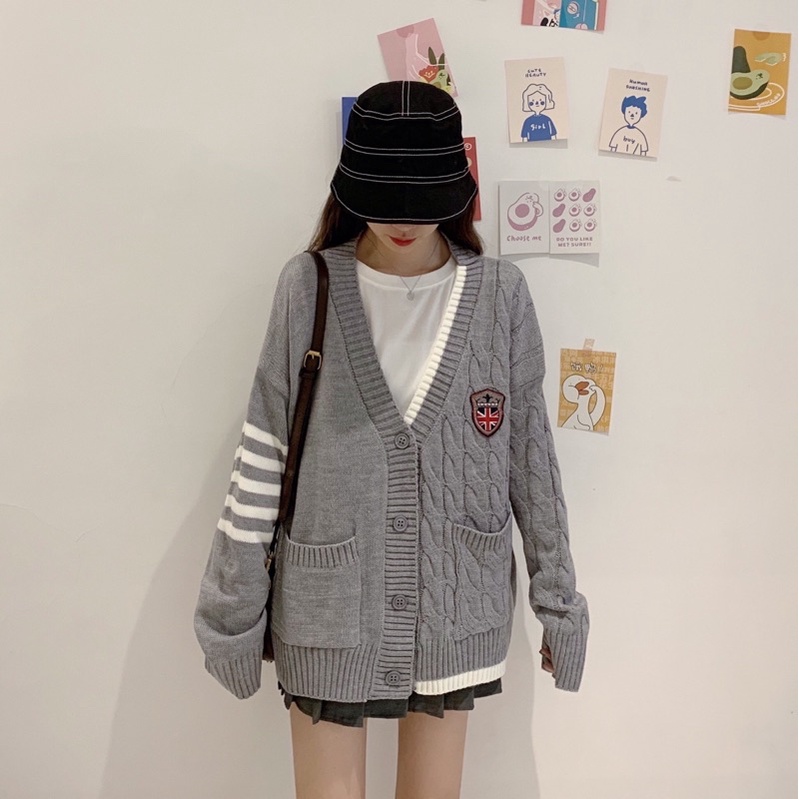 Khoác len cardigan hai túi form rộng