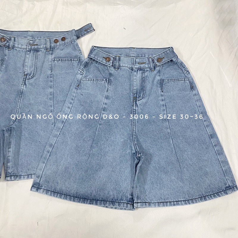 (Bigsize 30-36) Quần Ngố Cotton Ống Rộng, Quần Short Jean Lưng Cao, Không Giãn, Quần Suông Lửng