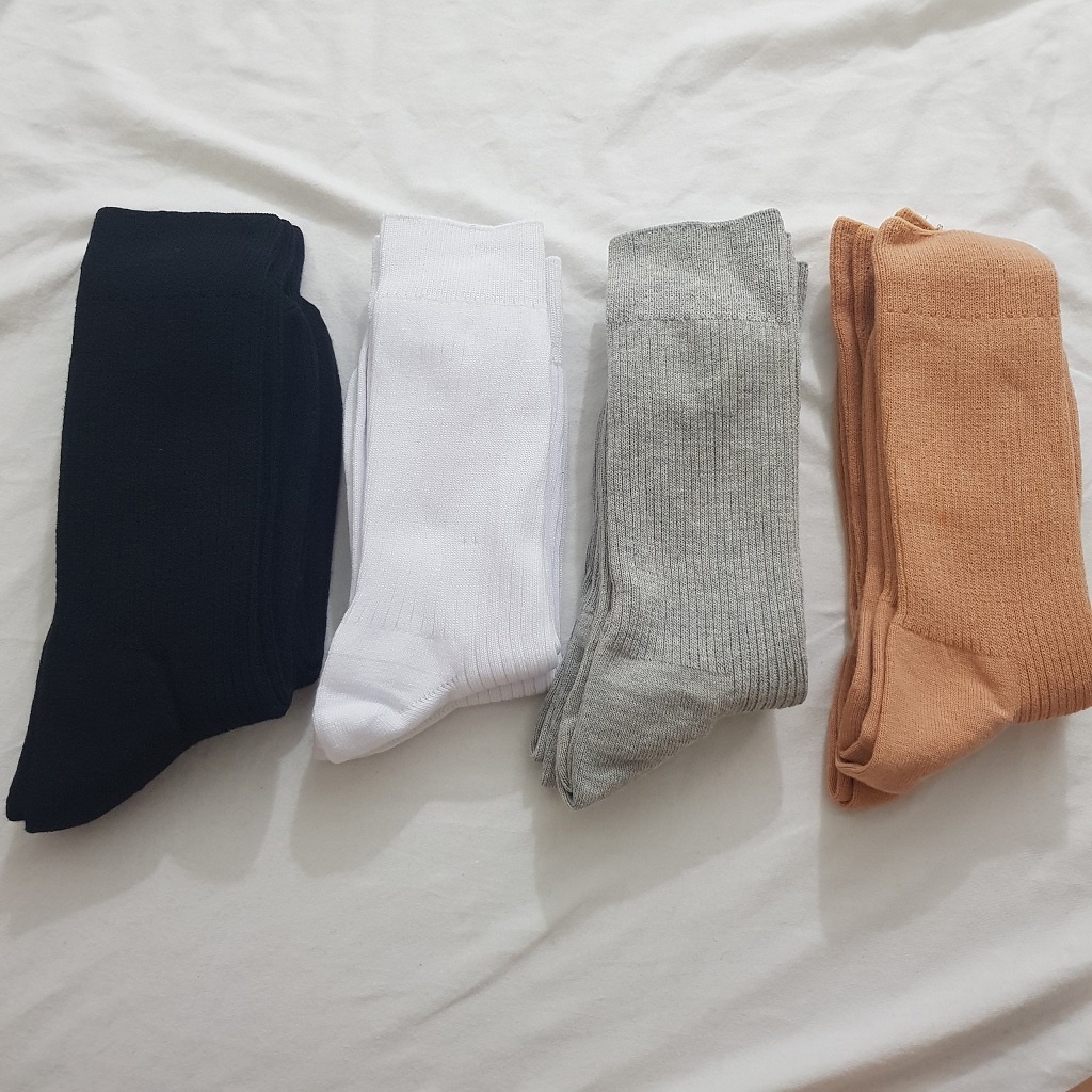 Tất vớ văn phòng Muji Trơn cao cổ Dáng đứng 90 độ kẻ gân ( form cao mỏng, không đệm xù )