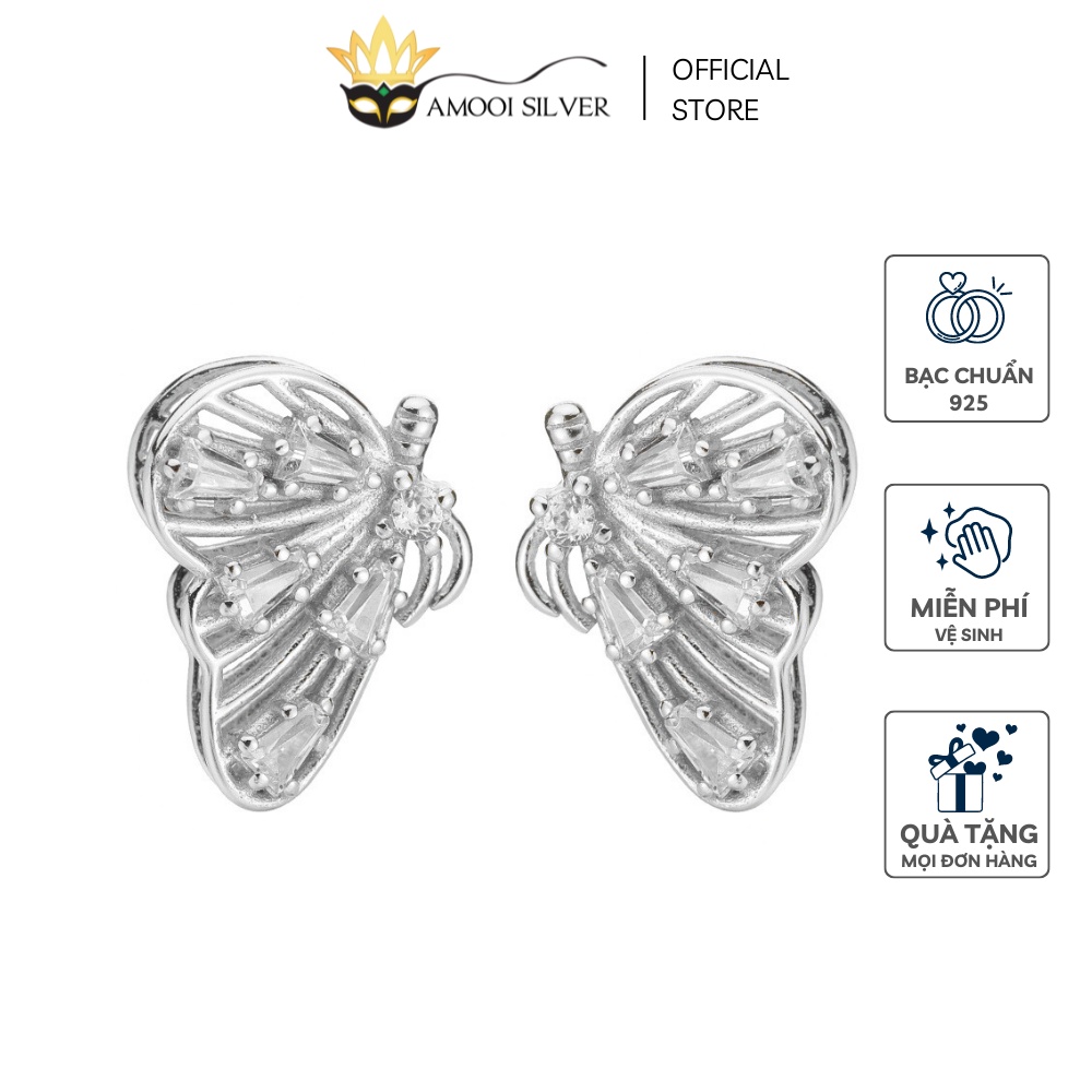 Bông tai bạc S925 bướm 2 lớp cánh - Amooi Silver AB210