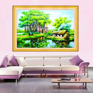 Tranh đính đá phong cảnh làng quê VS158 - tự đính