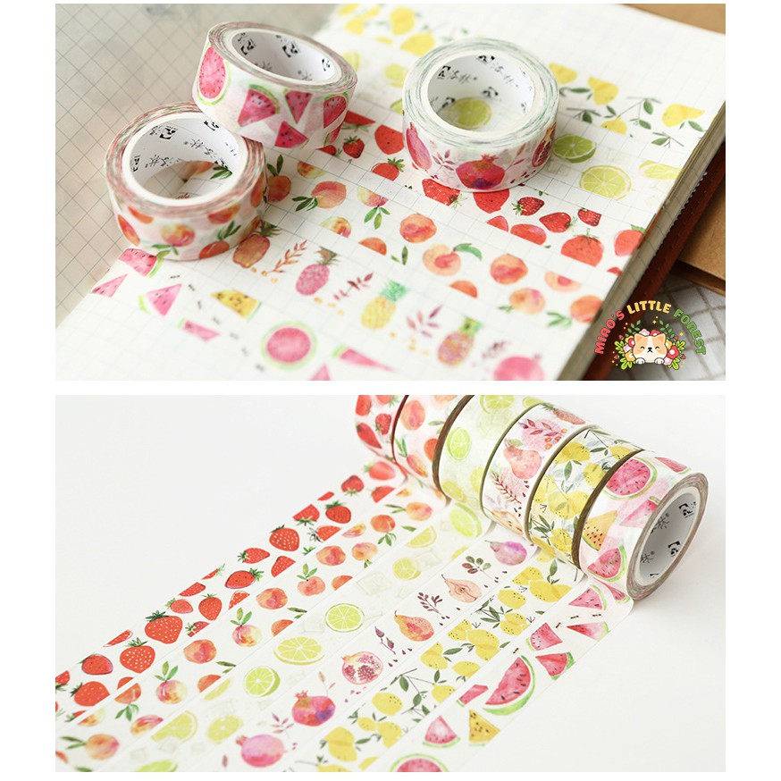 Washi tape trái cây MIAO'S LITTLE FOREST băng dính giấy dễ thương chủ đề summer fruit trang trí sổ tay bujo MWT210