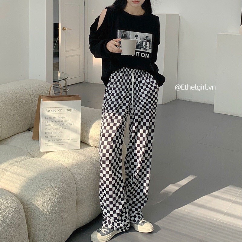 Quần Suông Kẻ Ô Dáng Rộng 5 Màu Cá Tính