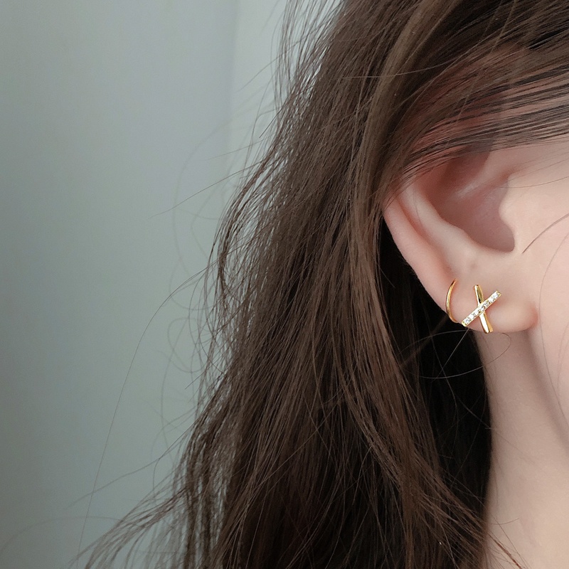 Bông tai bạc nữ thật DaLiA Jewelry khuyên tai chữ X dạng móc gài thu hút hoa tai basic dễ đeo cho nàng