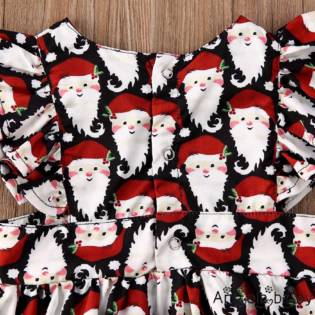 ⓗღ✯Christmas Infant Baby Girl Ruffle Santa Print Romper Bodysuit Overall Clothes