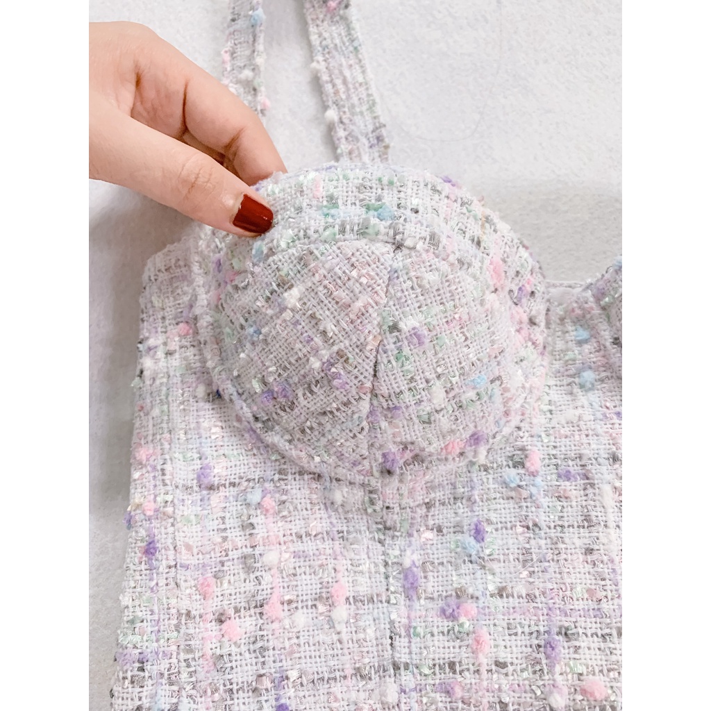 Áo cúp ngực corset vải tweet 2 lớp quả ngực ôm - Cherryline mã CT01-013