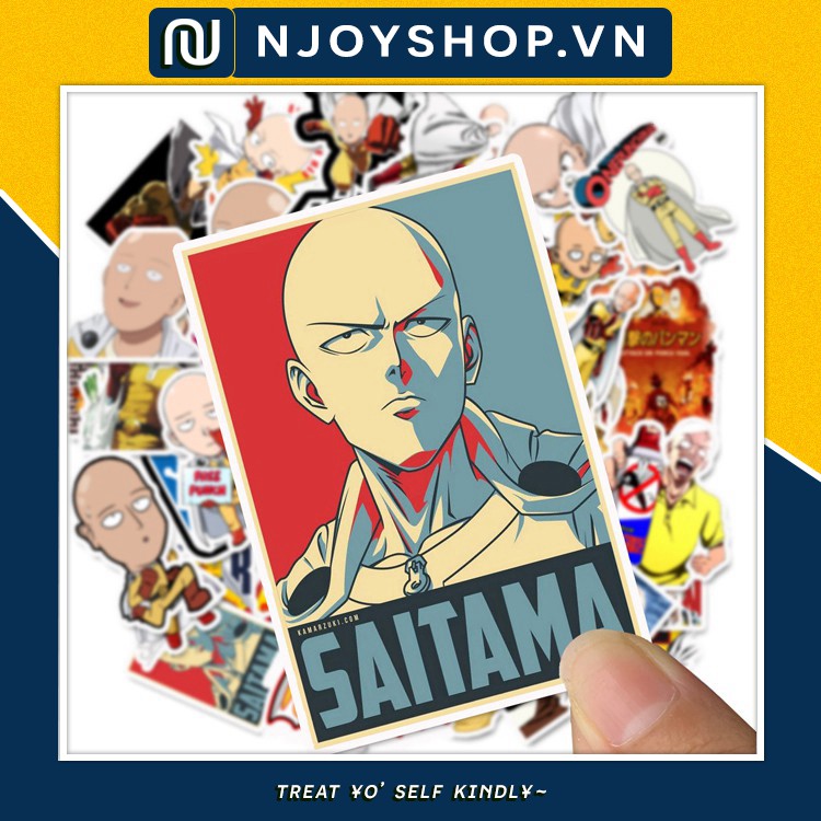 49 STICKER ONE PUNCH MAN SAITAMA DÁN MŨ BẢO HIỂM, LAPTOP, VALI, TỦ, BÀN HỌC, XE MÁY