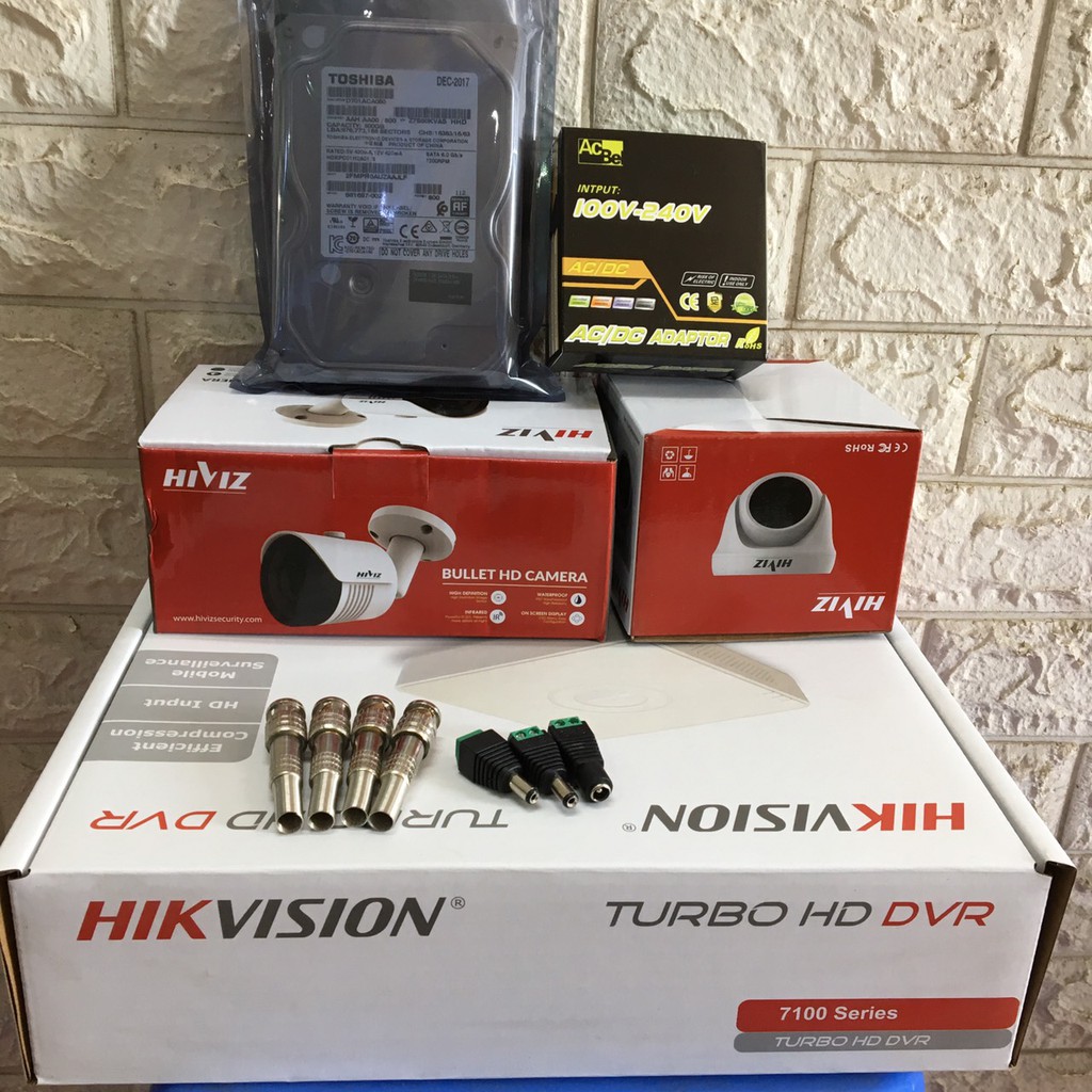 Combo 1 Đầu ghi Hikvision + 2 Camera Hiviz 2.0M FullHD + HDD 500GB + Phụ kiện