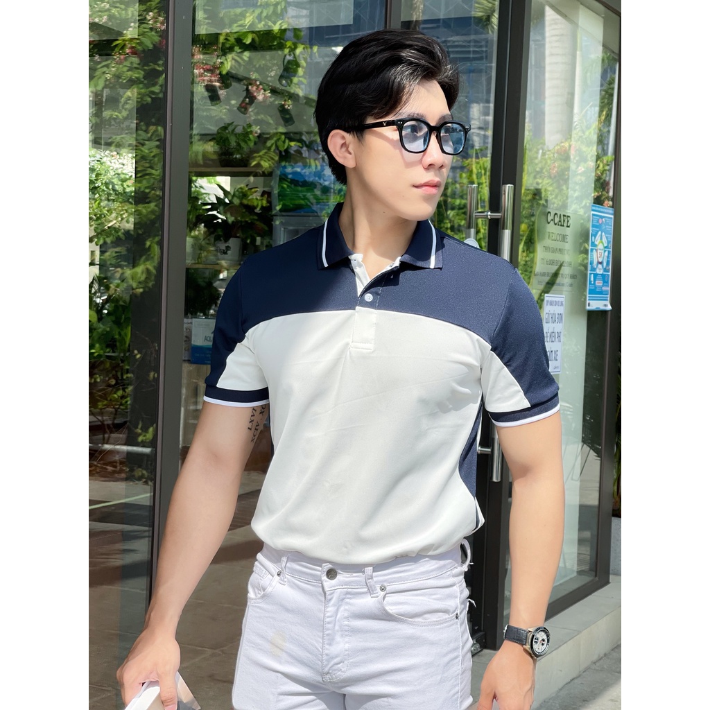 Áo polo nam cổ bẻ phối vai 2 màu chất vải cá sấu Cotton xuất xịn,chuẩn form, sang trọng - thanh lịch TB050
