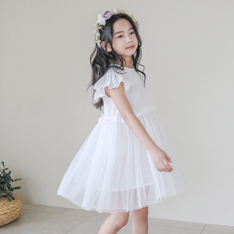 Đầm trắng tay ren cho bé gái lớn size đại