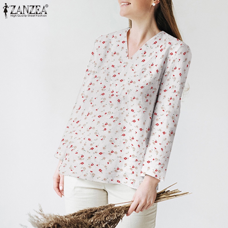 Zanzea Áo Nữ Tay Dài Cổ Chữ V Họa Tiết Vintage Thời Trang