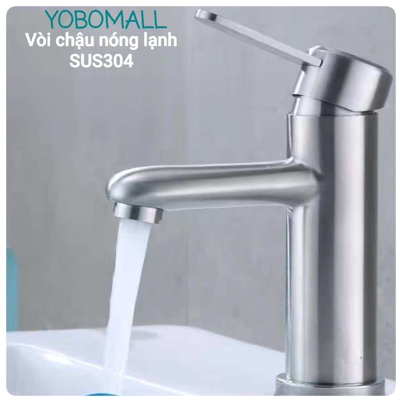 [ 304 ] Bộ Vòi chậu rửa lavabo nóng  lạnh cao cấp inox 304 thiết bị phòng tắm YOBOMALL