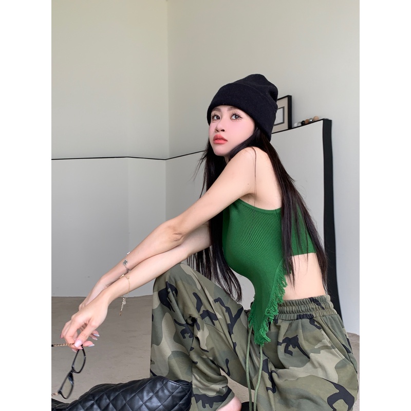 Cocory vn Áo Croptop Dệt Kim Không Tay Màu Trơn Dáng Ôm Gợi Cảm Thời Trang Mùa Hè Dành Cho Bạn Nữ