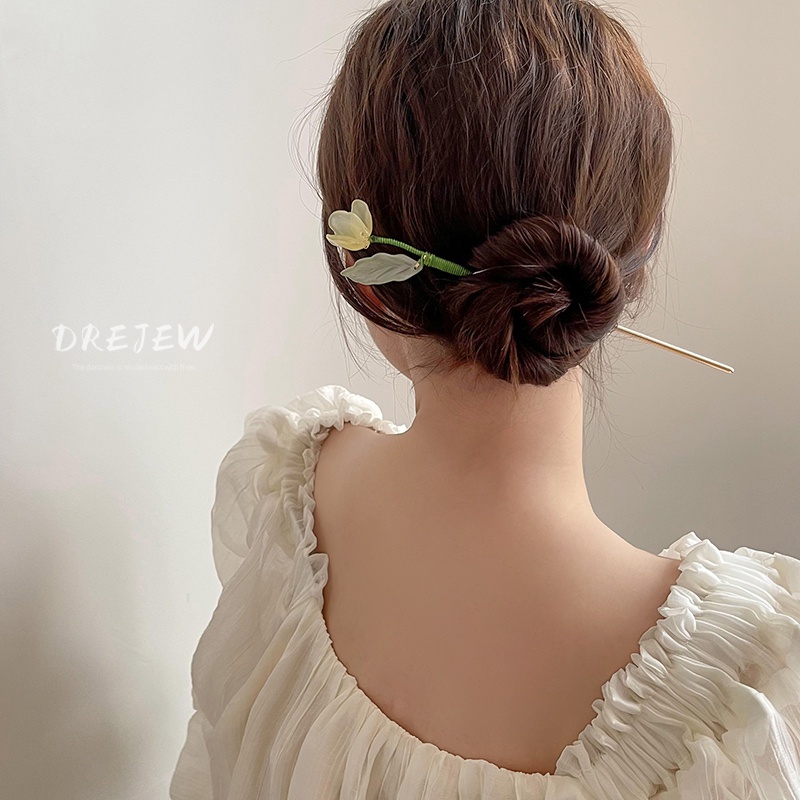 DREJEW Trâm cài tóc kiểu hoa tulip phong cách cổ điển cho nữ