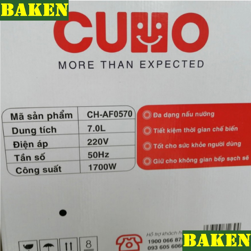 Nồi Chiên Không Dầu 7 Lít CUHO CH-AF0570 – Hàng Chính Hãng Malaysia – 1700W – BAKEN