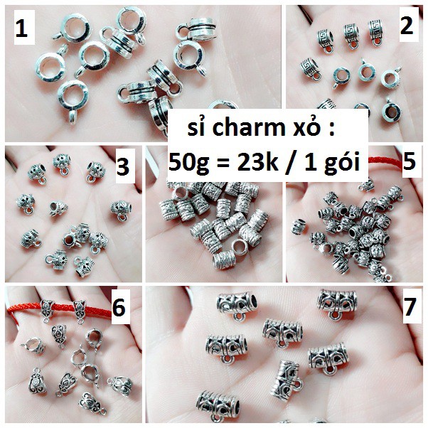 Charm bạc cổ lùa - xỏ ngang : 50g / gói = 23k [ sỉ charm giá rẻ ]