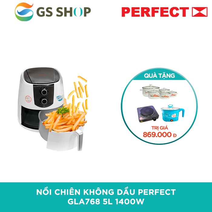 Nồi Chiên Không Dùng Dầu Perfect 5L TẶNG: Bộ 5 nồi men REONA & Bếp điện đơn 1000W