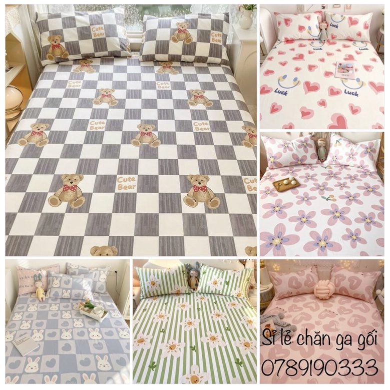 Ga gối cotton hàng nhập khẩu 100% cotton, set ga gối mềm mịn mát hàng loại 1