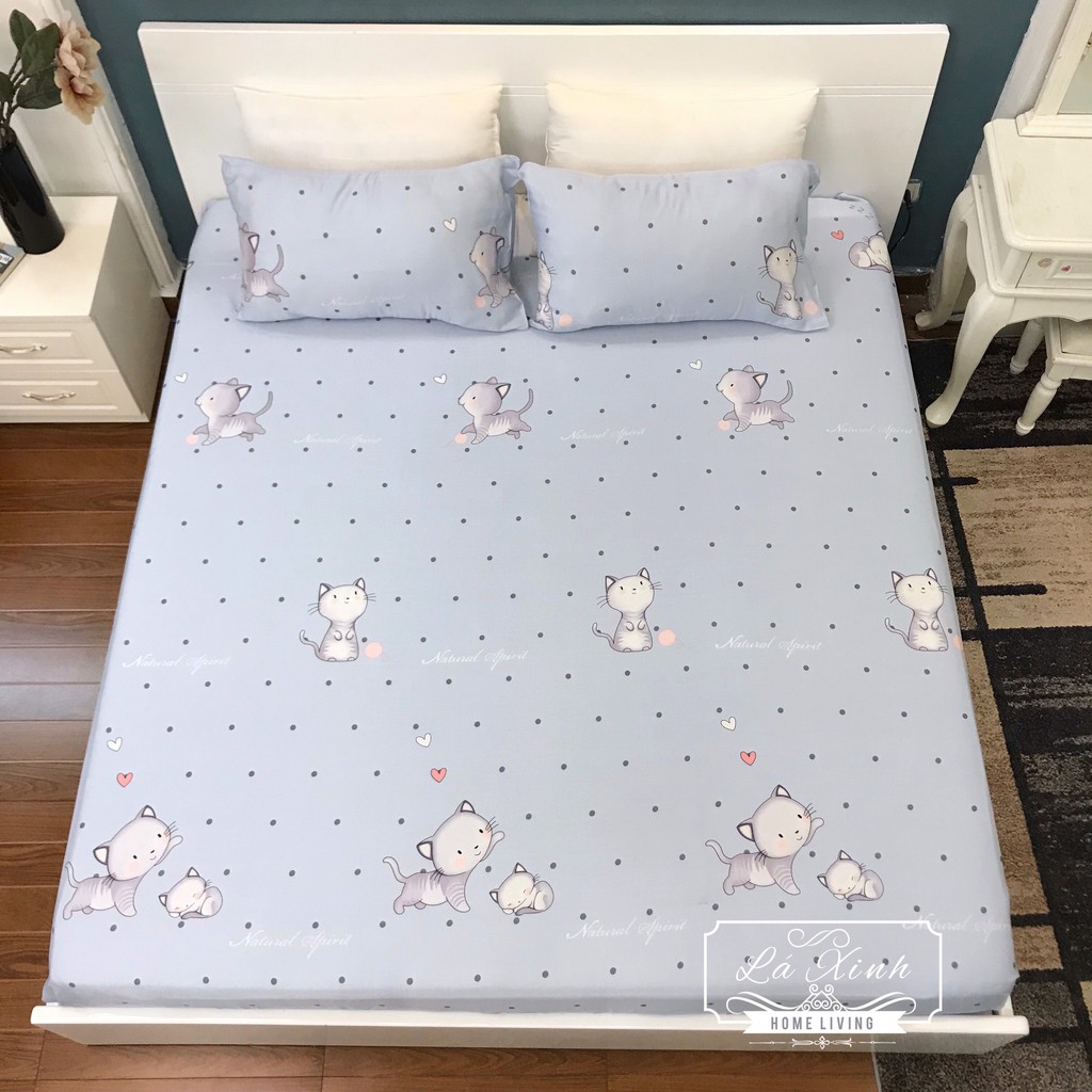 Bộ Ga Gối Lụa Tencel Mèo Cute  ( Ảnh thật 100%)