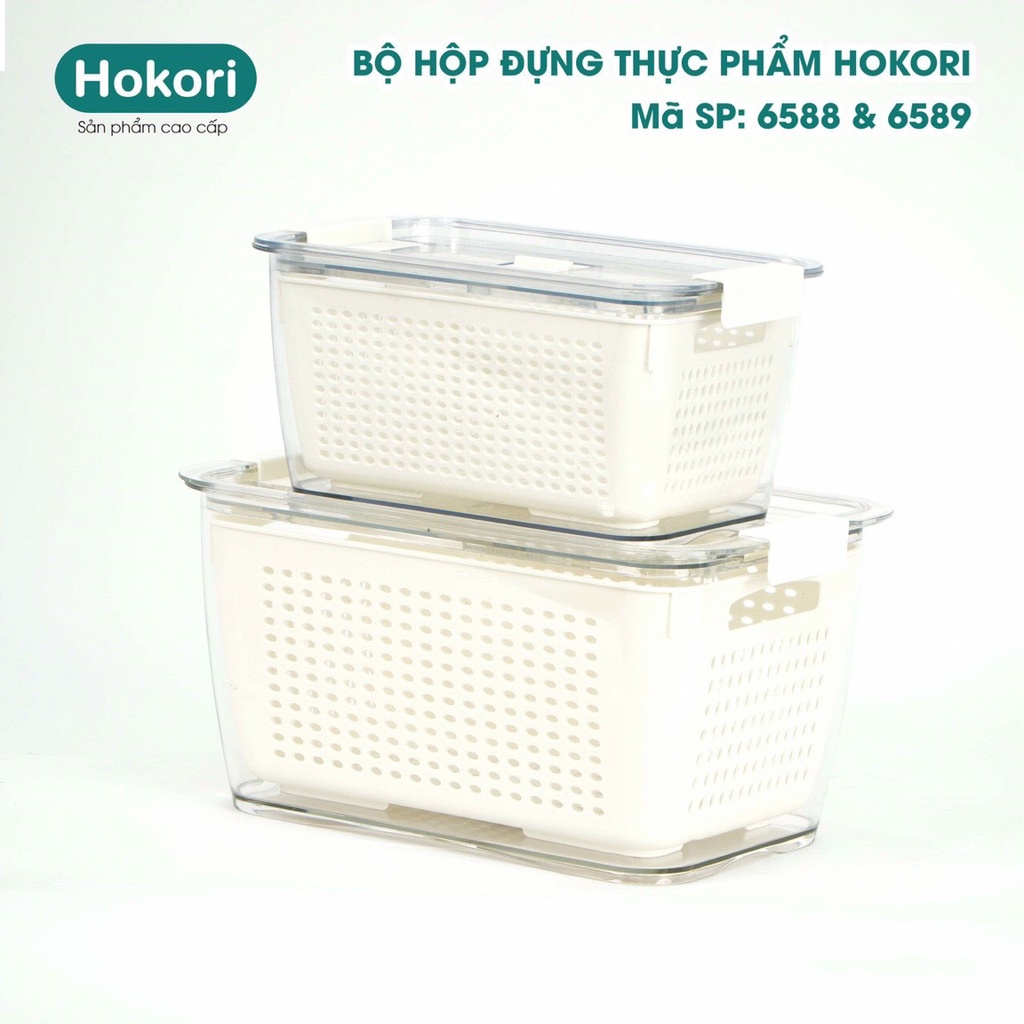 Hộp Đựng Thực Phẩm Hokori 6588+6589 Cao Cấp 3 lớp Bao Gồm Nắp Đậy, Hứng Nước Và Rổ