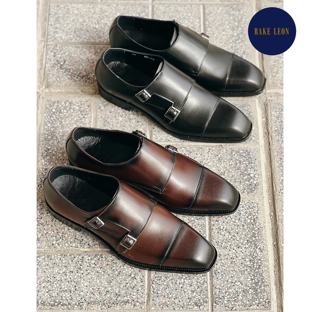 Giầy lười tây nam cao cấp đế gỗ phíp da bò thật bảo hành 1 năm kiểu dáng Double Monkstrap - Mã T160