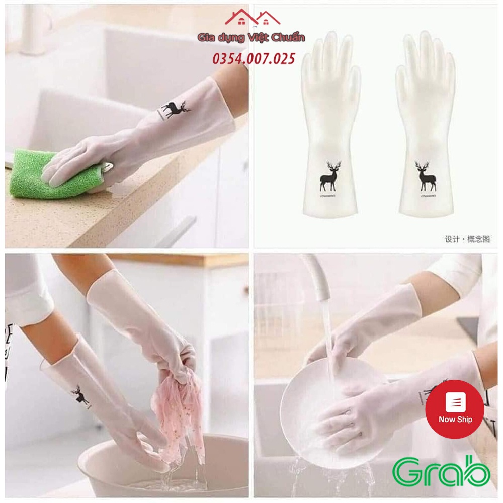 Bao tay rửa chén bát găng latex siêu dai mềm đẹp Gd60