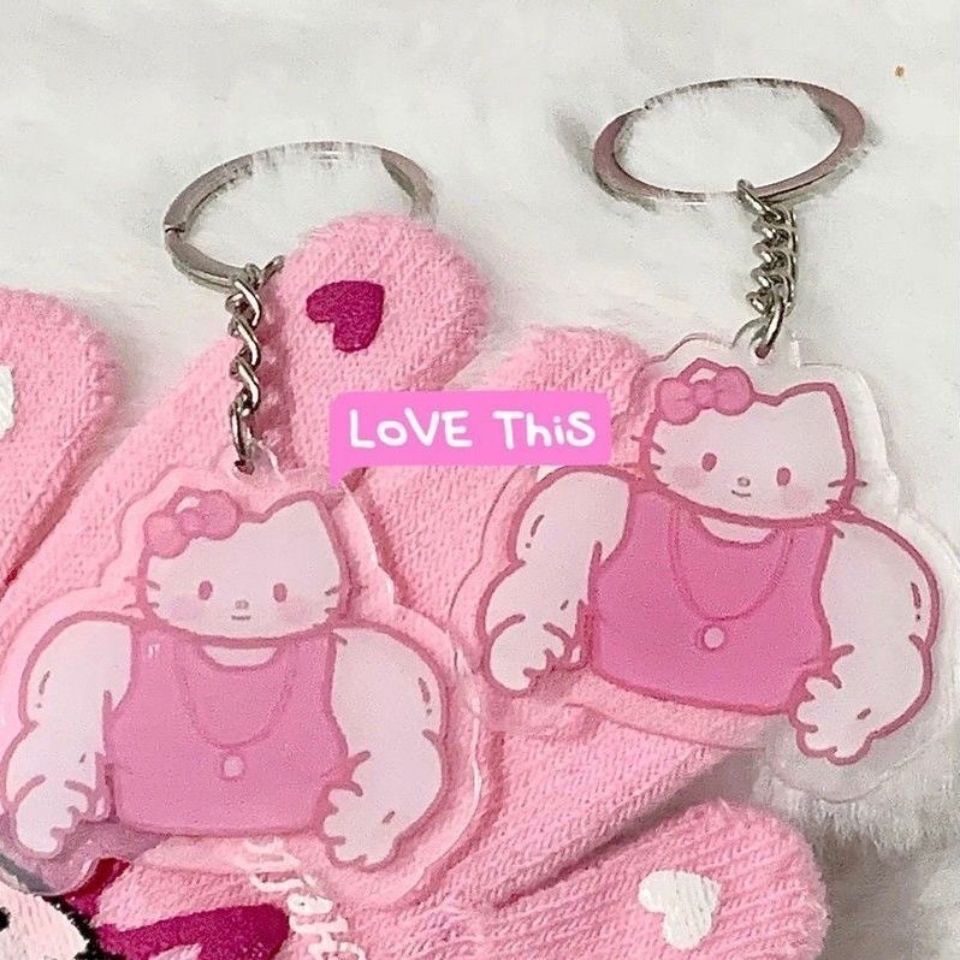Móc khoá hello kitty cơ bắp đô vật dễ thương, móc khóa kitty lực điền cặp đôi treo xe máy.