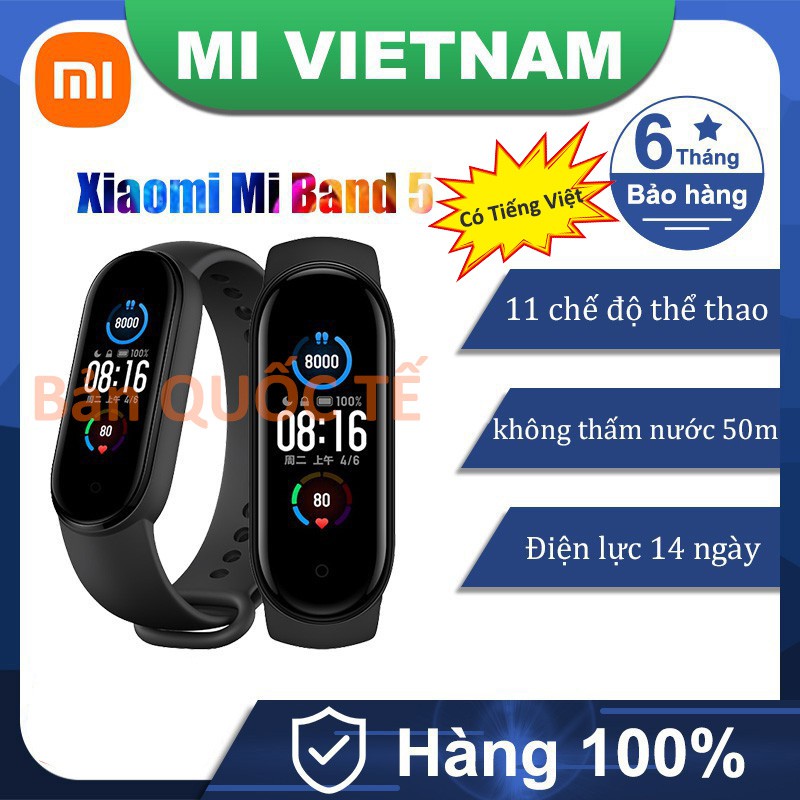 Vòng tay theo dõi sức khoẻ Xiaomi Mi Band 6 Quốc tế Tiếng Việt Mi band 5