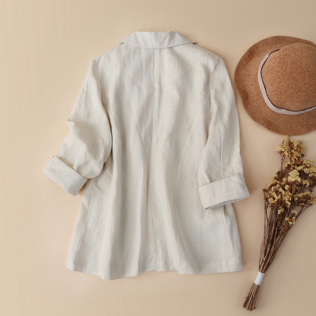 Áo vest linen KACHISA màu kem tay lỡ