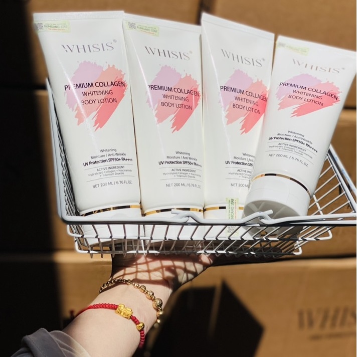 Combo Kem Dưỡng Thể Trắng Da, Chống Nắng Ngày Và Đêm WHISIS Premium Collagen Whitening Body Lotion Hàn Quốc  200ml