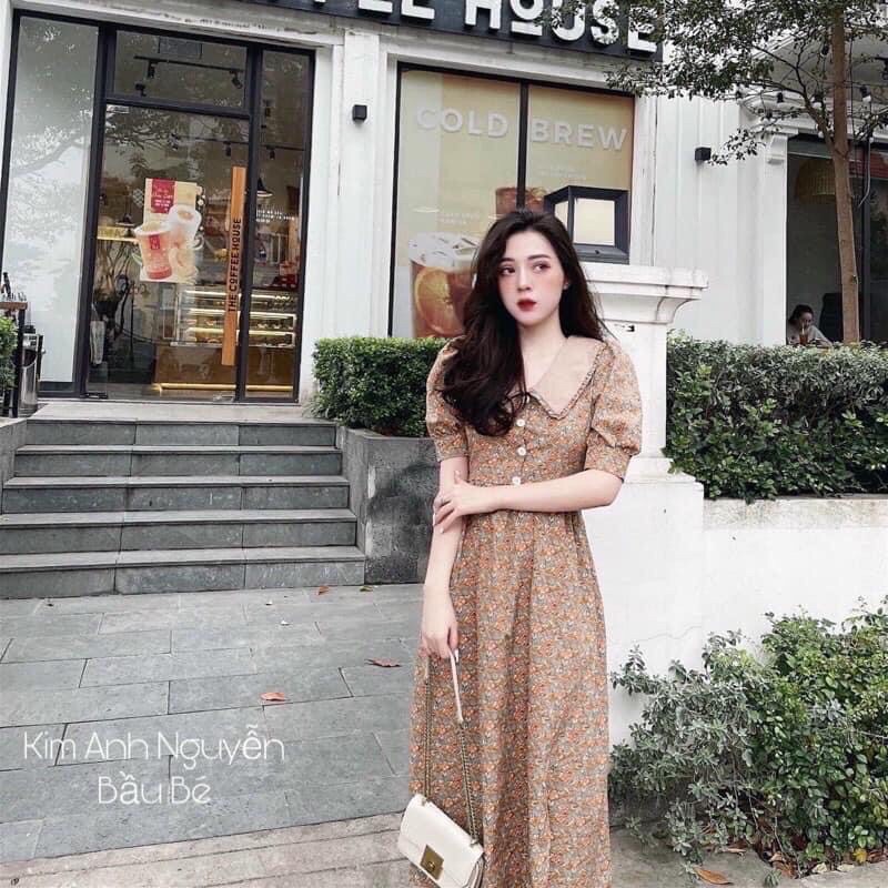 Đầm Hoa Nhí Cổ Sen Dáng Dài 2 Lớp