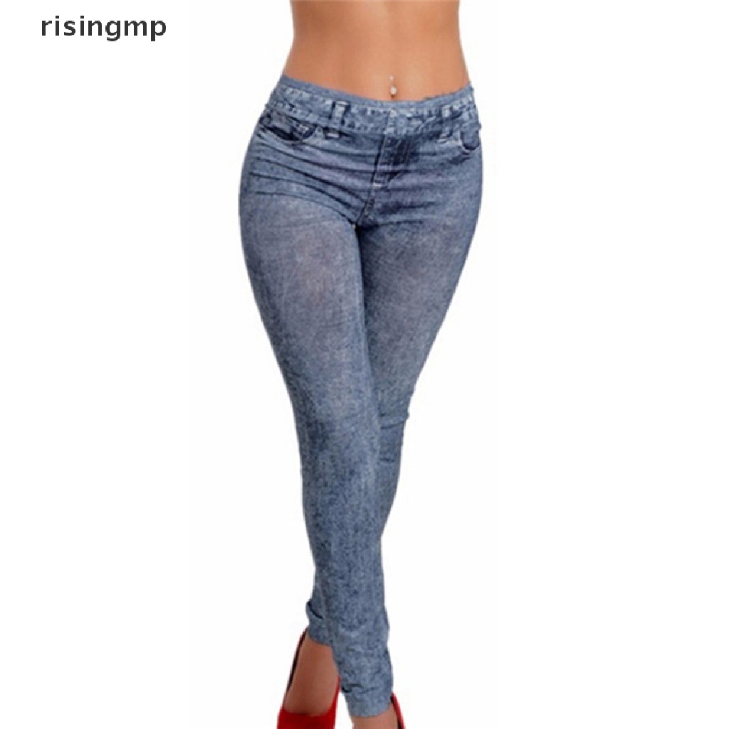 [risingmp] Quần Legging Giả Jean Co Giãn Thời Trang Quyến Rũ Dành Cho Nữ ♨Trên đó