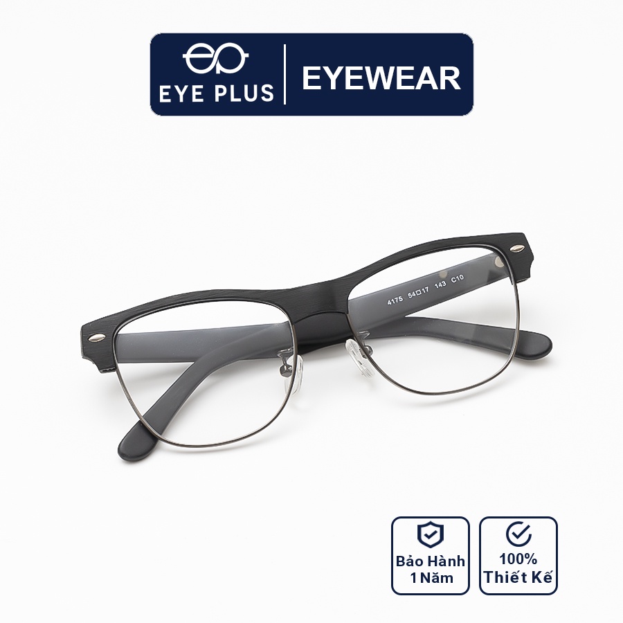 Gọng kính cận thời trang EYE PLUS nam nữ clubmaster phủ vân gỗ độc đáo VGKL-4175