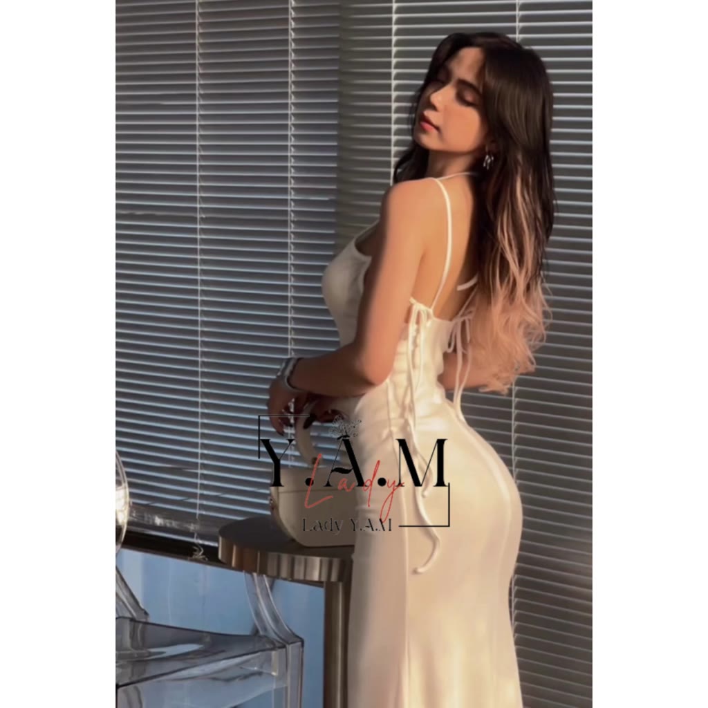 [  Lady Y.A.M ] Đầm Maxi Hai Dây Cổ Yếm Dáng Ôm Màu Sắc Trơn Thời Trang Quyến Rũ Dành Cho Nữ | BigBuy360 - bigbuy360.vn
