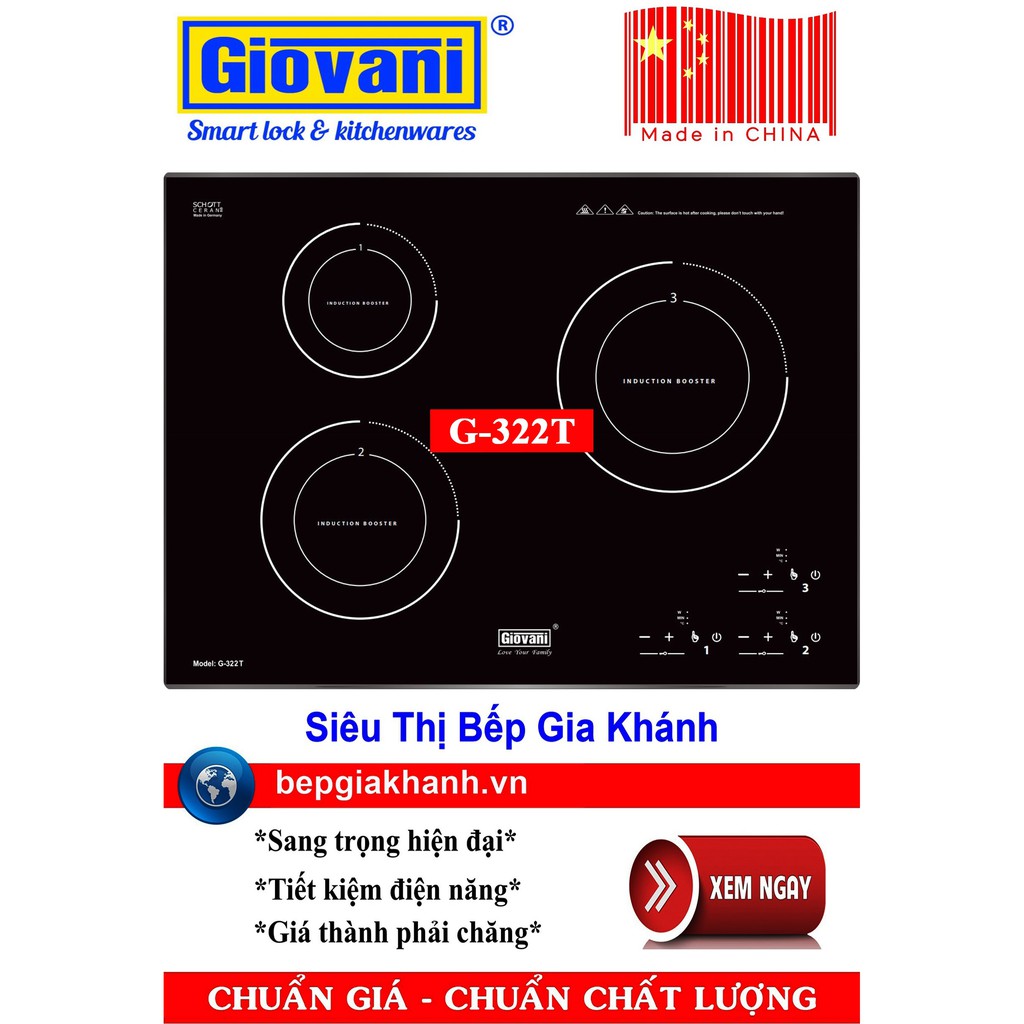 Bếp điện từ 3 vùng nấu Giovani G-322 T sản xuất Trung Quốc