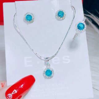 Bộ trang sức bạc đá tròn nhiều màu