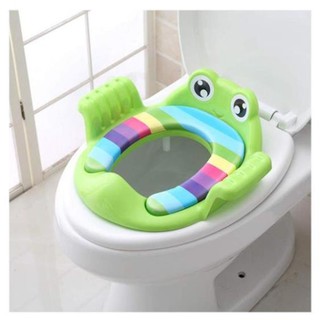 Bệ lót thu nhỏ bồn cầu có tay vịn hình chú ếch cho bé yêu.
