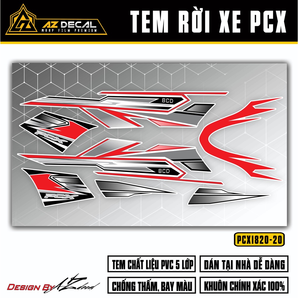 Tem Rời Dán Xe PCX 125 160 150 Mẫu BCD | PCX-20 | Decal Chế Dán Xe Máy PCX Chống Nước, Bền Màu