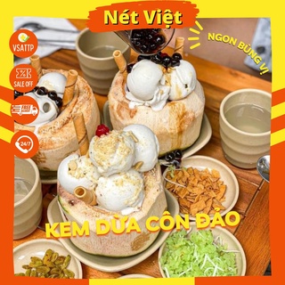 Kem Dừa Côn Đảo, Kem Côn Đảo Dừa Đất Thơm Mềm Hiệu Việt Tuấn Hộp 700gr 1 Lít Tặng Kèm 3 Loại Topping