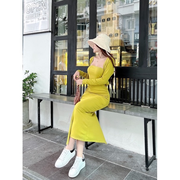Set đầm body kèm áo khoác QC phom dài co giãn trẻ trung năng động