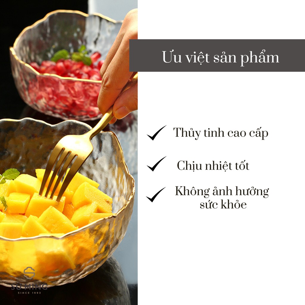 Bát Tô Thuỷ Tinh Đẹp [NHẬT BẢN][VIỀN VÀNG] đựng hoa quả, salad, trang trí nhà cửa đẹp, thuỷ tinh chịu nhiệt