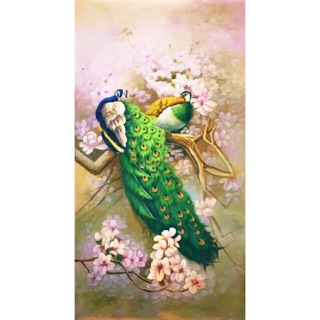 Tranh gắn đá toàn bộ tự làm -  Đôi chim công uyên ương