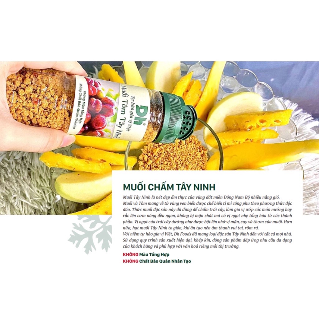 Muối tôm ớt Tây Ninh Dh Foods muối chấm hoa quả cay đậm vị 60gr/120gr